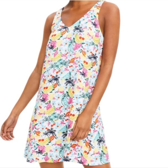 Loft Breathable Tropical Fruit Print Swing Crisscross Sundress Womens Xs New - Picture 1 of 7